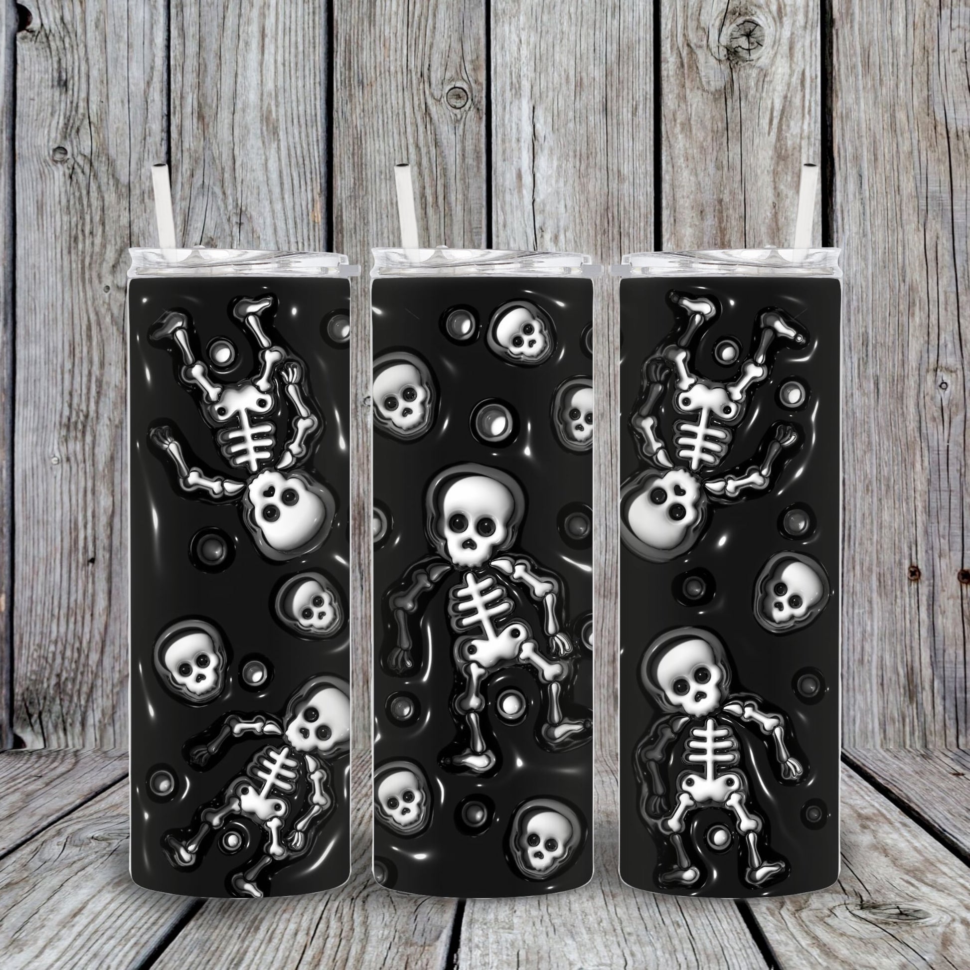 20 oz Skeleton 3D Puff Inflated Halloween Tumbler