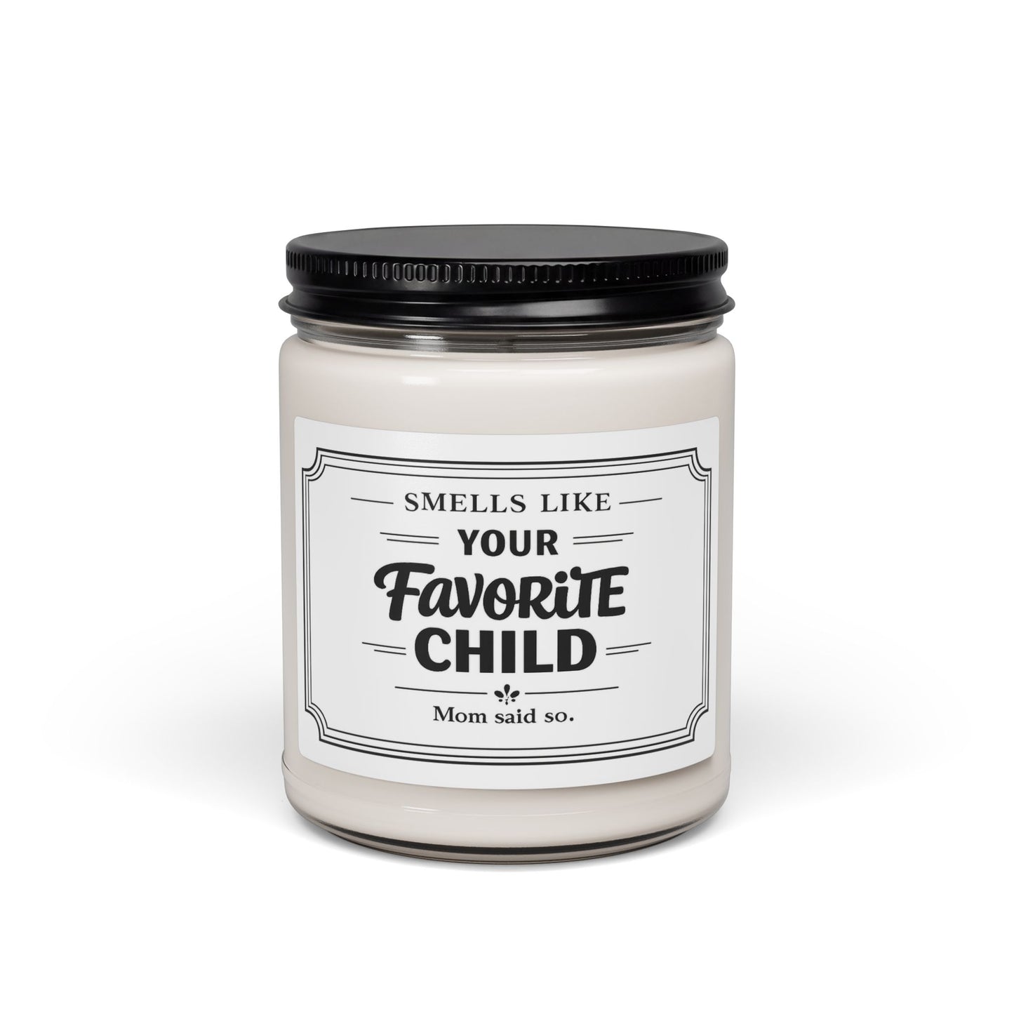 Candle jar with a humorous label on a white background
