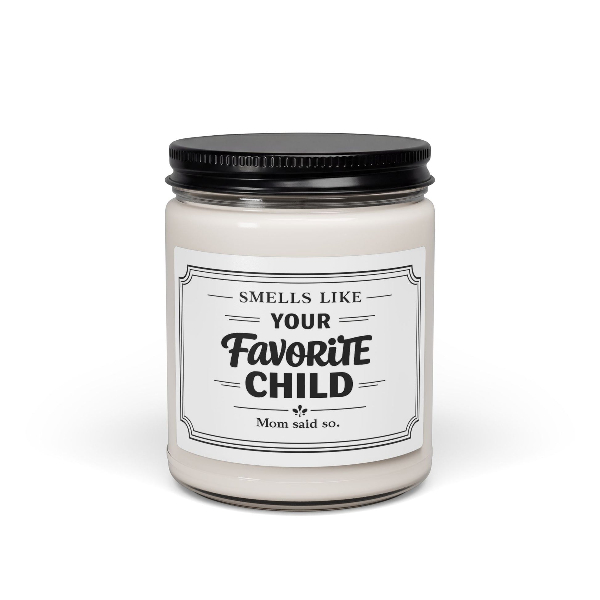 Candle jar with a humorous label on a white background