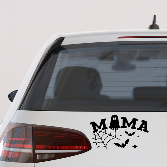 Spooky Mama with Ghosts, Spiderwebs, and Bats vinyl car decal bumper sticker