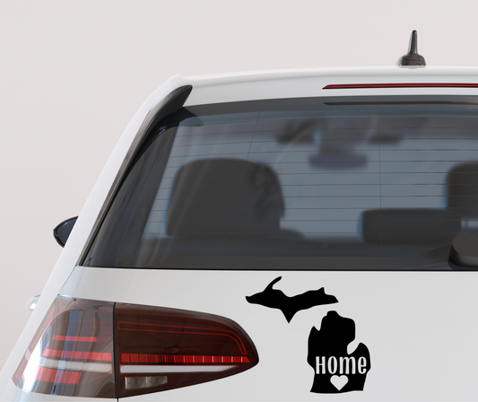 State of Michigan "Home" with Heart vinyl car decal bumper sticker
