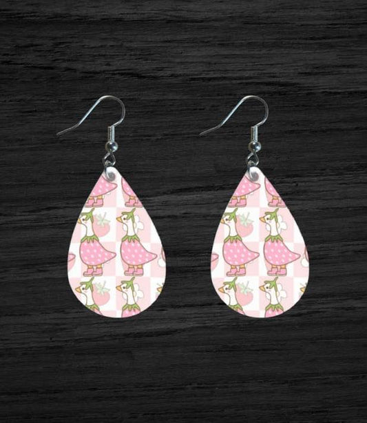 teardrop shape Strawberry Goose patterned earrings