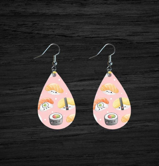 Teardrop shaped; sushi roll and potsticker (Chinese) earrings