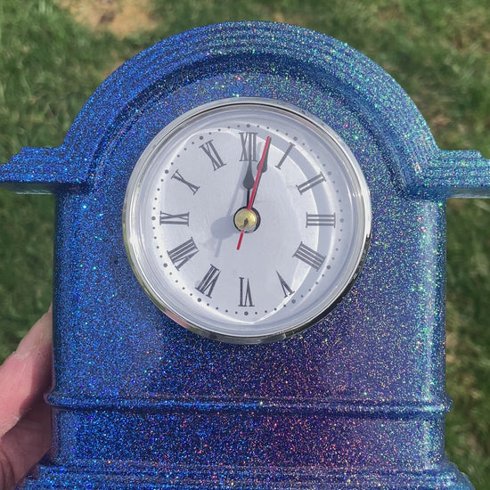 Blue Glitter Resin Desk Clock – Handmade Sparkle Clock with Luxe Finish